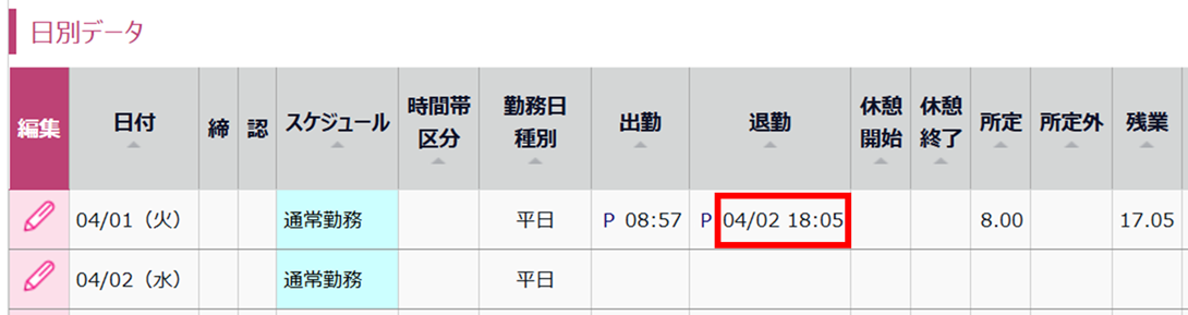 1804|【勤怠】1日の労働時間が異常に長く計算されてしまう原因と対処方法2